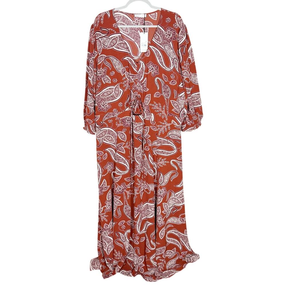 City Chic Jessie Print Maxi Dress Paisley Ginger Print Orange Plus Size 22 NEW - Picture 2 of 7